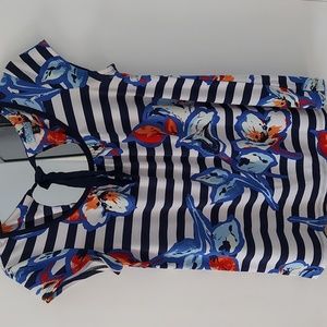 Floral striped Cynthia Rowley cap sleeve shirt